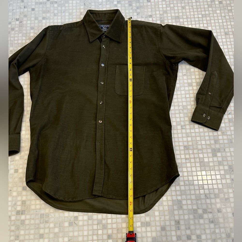 Charles Tywitt Green Flannel Cotton Buttondown Shirt - Picture 10 of 11